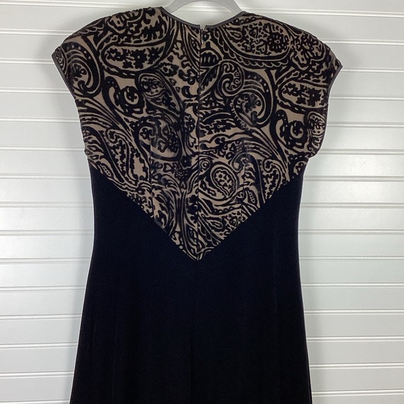 Vintage Velvet And Lace Black Midi Aline Dress Size Medium - Picture 6 of 11